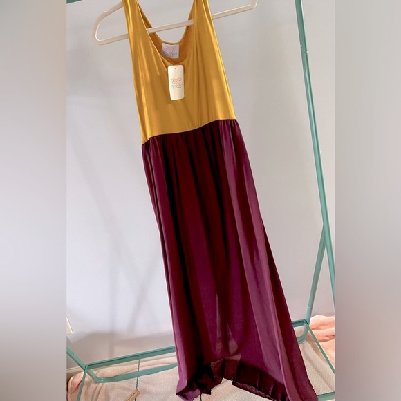 Coveted Clothing Sheer Maxi Dress ✨ Gold+Burgundy - Picture 6 of 6